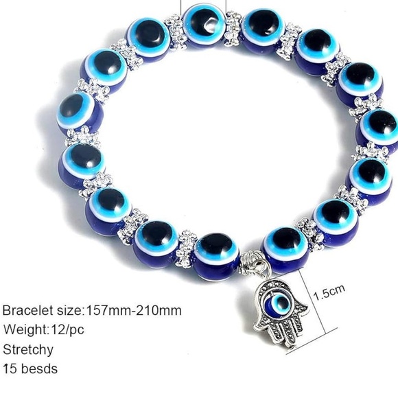 Blue Evil Eye Bracelet with Silver Charm - Picture 3 of 4